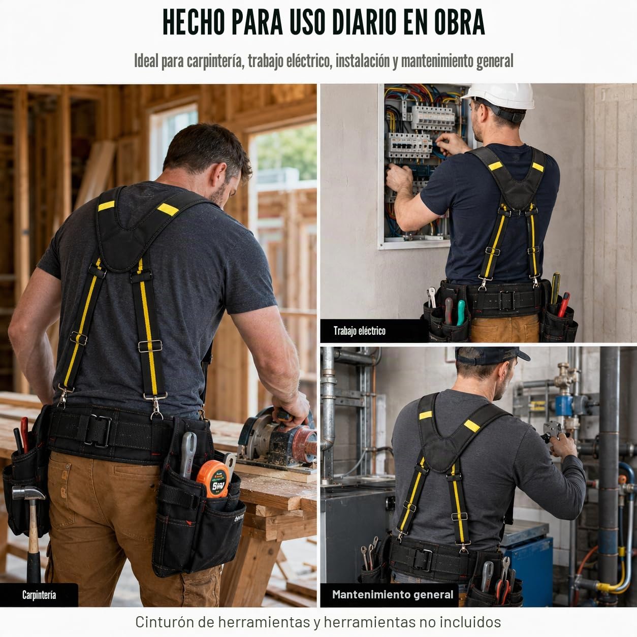 Tirantes de Cinturón de Herramientas, Ajustable Tirantes de Trabajo en Forma de X con Acolchados y Bolsillo, para Carpintero, Electricista