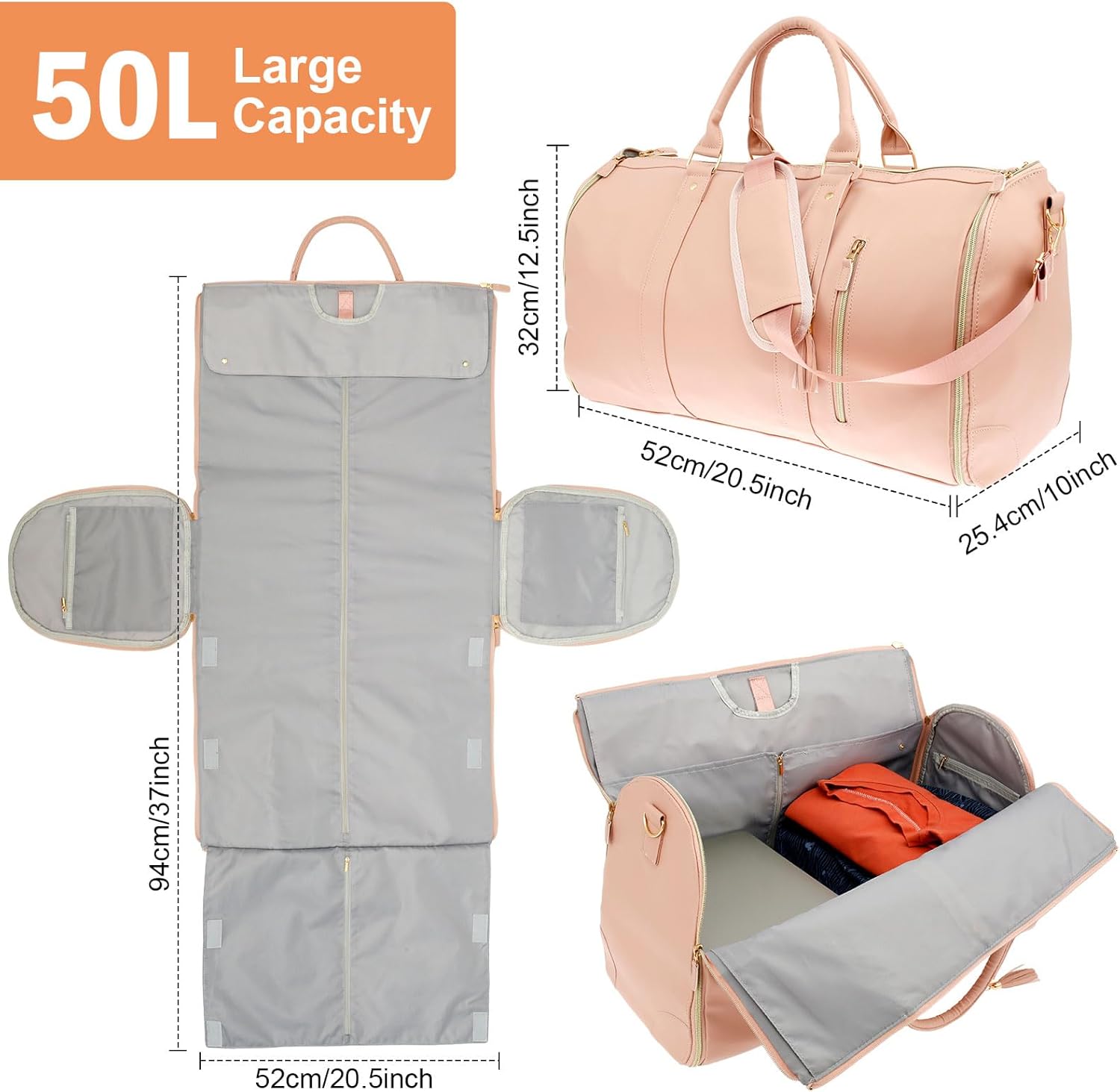 Convertible Duffle Garment Bag, Garment Duffle Bags for Travel, Large Carry on Garment Bag, Jenni Travel Bag for Women, Carry On Convertible Travel Bag (Style 3)