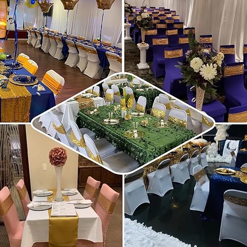 Miniatura 6 de 50 Piezas Bandas para Sillas con Lentejuelas Bandas Elásticas para Sillas Verde Oscuro Lazos de Spandex Poliéster para Fiestas Hotel Bodas Banquetes