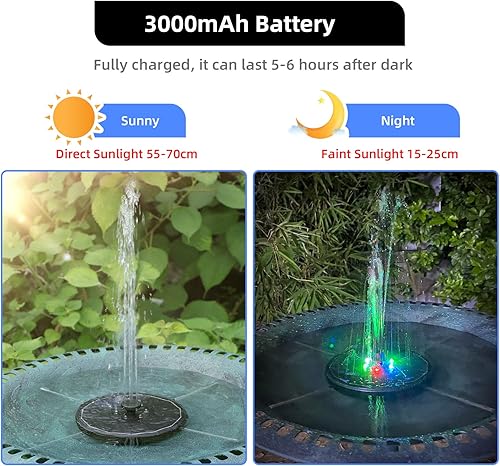 Miniatura 4 de Fuente solar, bomba de agua alimentada de 4 W para baño de pájaros con luces LED, 7 boquillas y fijador de colibríes, jardín, estanque, piscina,