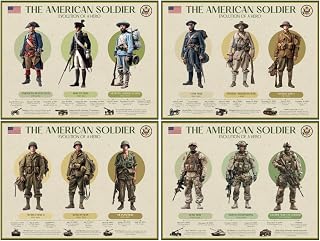Wallbuddy USA Army Soldiers Posters | Evolution of American Soldiers Wall Art Set of 4 | Unframed Military Uniform History...