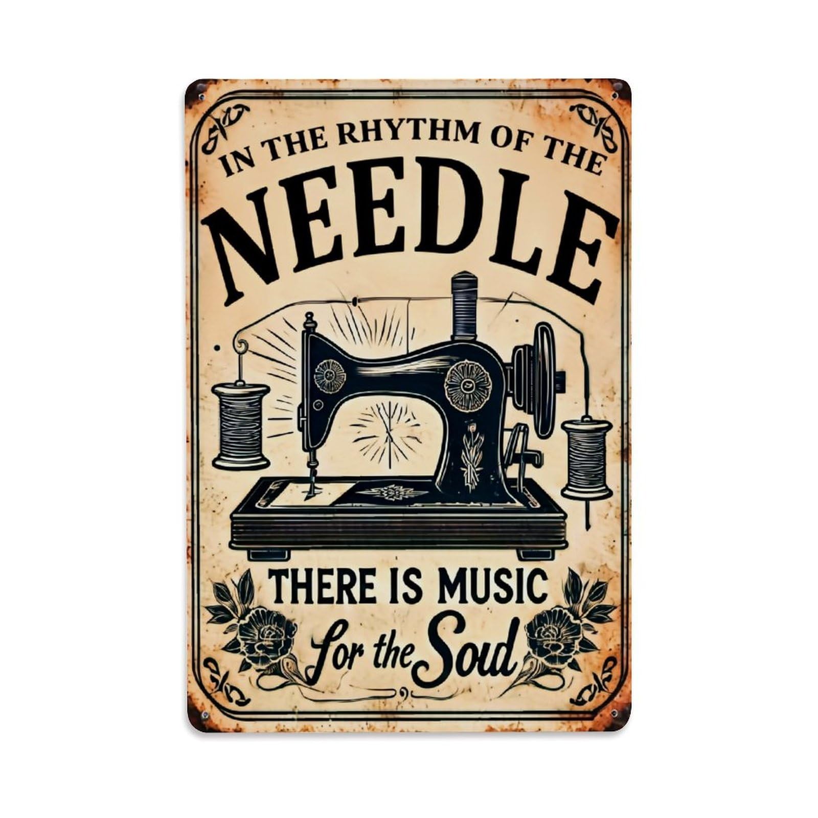 Vintage Sewing Machine Illustration Print Retro Metal Tin Sign, Vintage Metal Poster for home, Gaming Room, Studio Workshop,Bar,Garage Wall Art Decor 8x12 Inch