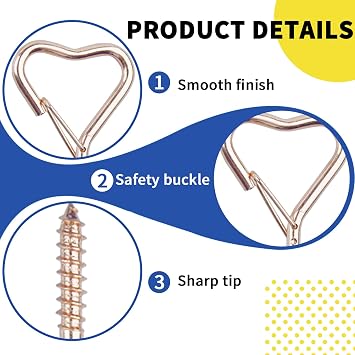 Hooks for Hanging - Ceiling Hooks for Outdoor Decor, Metal Key Hook, Decorative Plant Hanging, Clothes Hook, Heart-Shaped Screw Hooks Easy Installation (Rose Gold, 10Pcs)