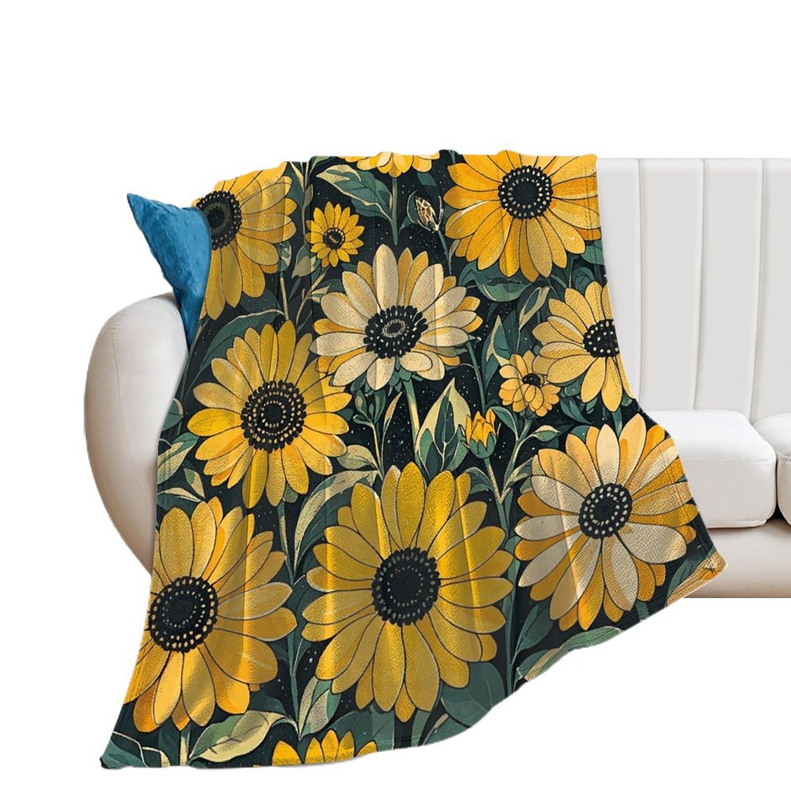Couverture de lit motif floral jaune pour cocooning sur le canapé pendant les soirées fraîches
