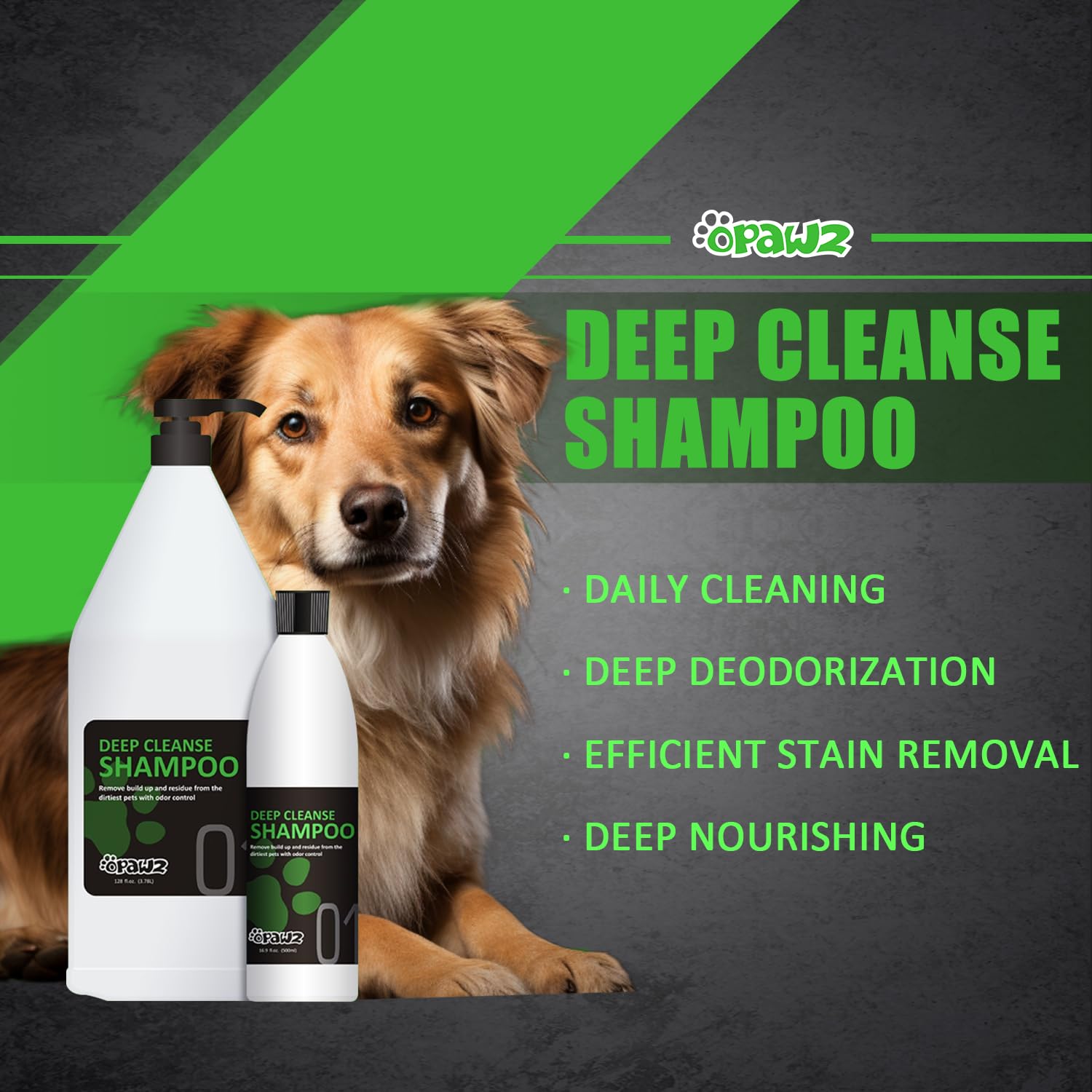 OPAWZ 01 Deep Cleanse Dog Shampoo, Professional Whitening Shampoo for Dogs, Cat, PH-Balanced to Remove Stains, Yellowing, Odor, for All Coat Types, Recommended by Groomers, 16.9 oz
