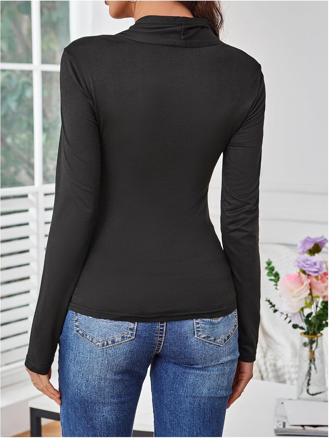 Women's Ruched Sweetheart Neck Tee Tops Long Sleeve Slim Fit T Shirts Elegant Top - Image 2