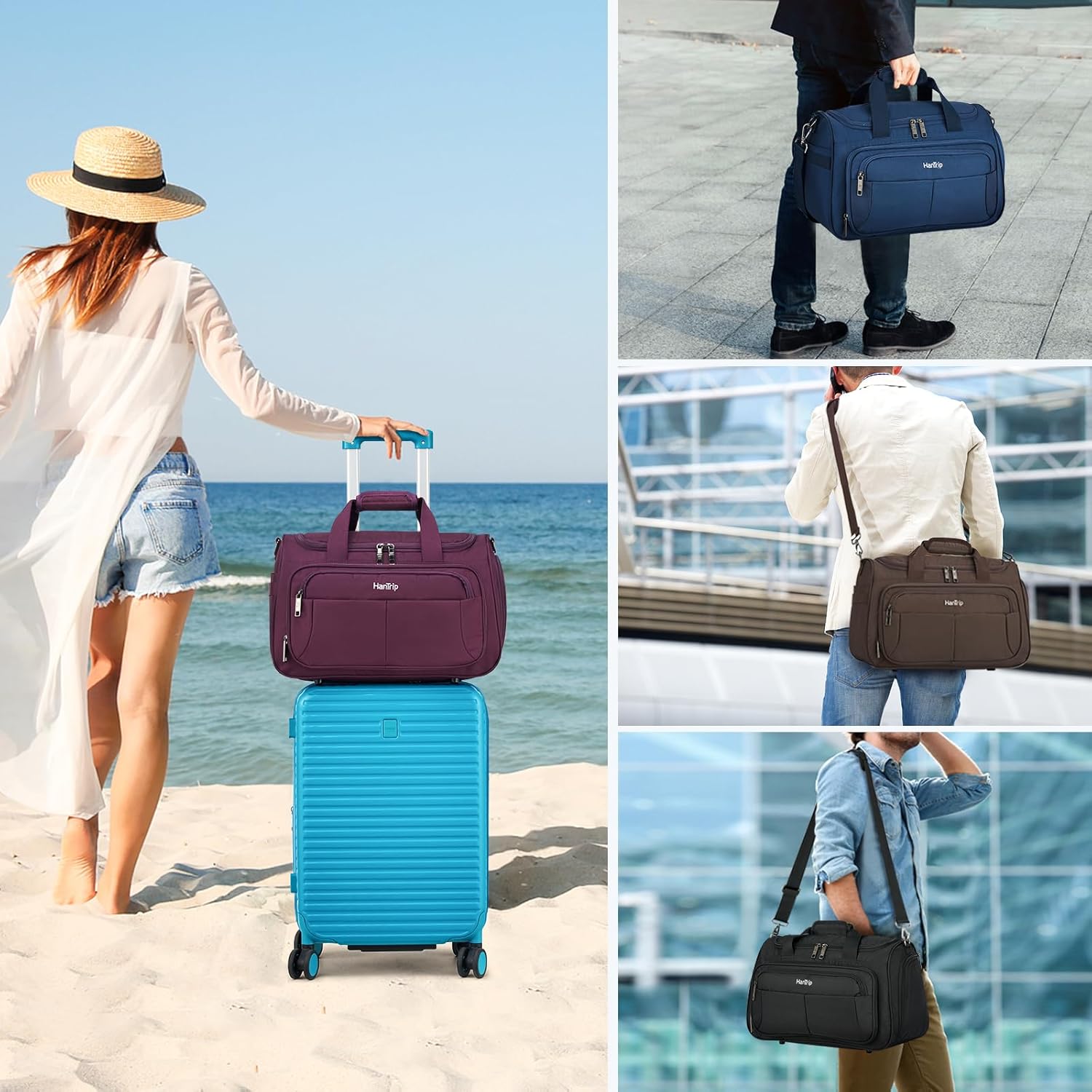 Carry on Duffel Bag Foldable Duffle Bags for Travel, Under Seat Personal Item Bags for Airplanes, Weekender Overnight Mens Travel Tote Bag for Women Small Softside Carry on Luggage (Coffee) - Image 7