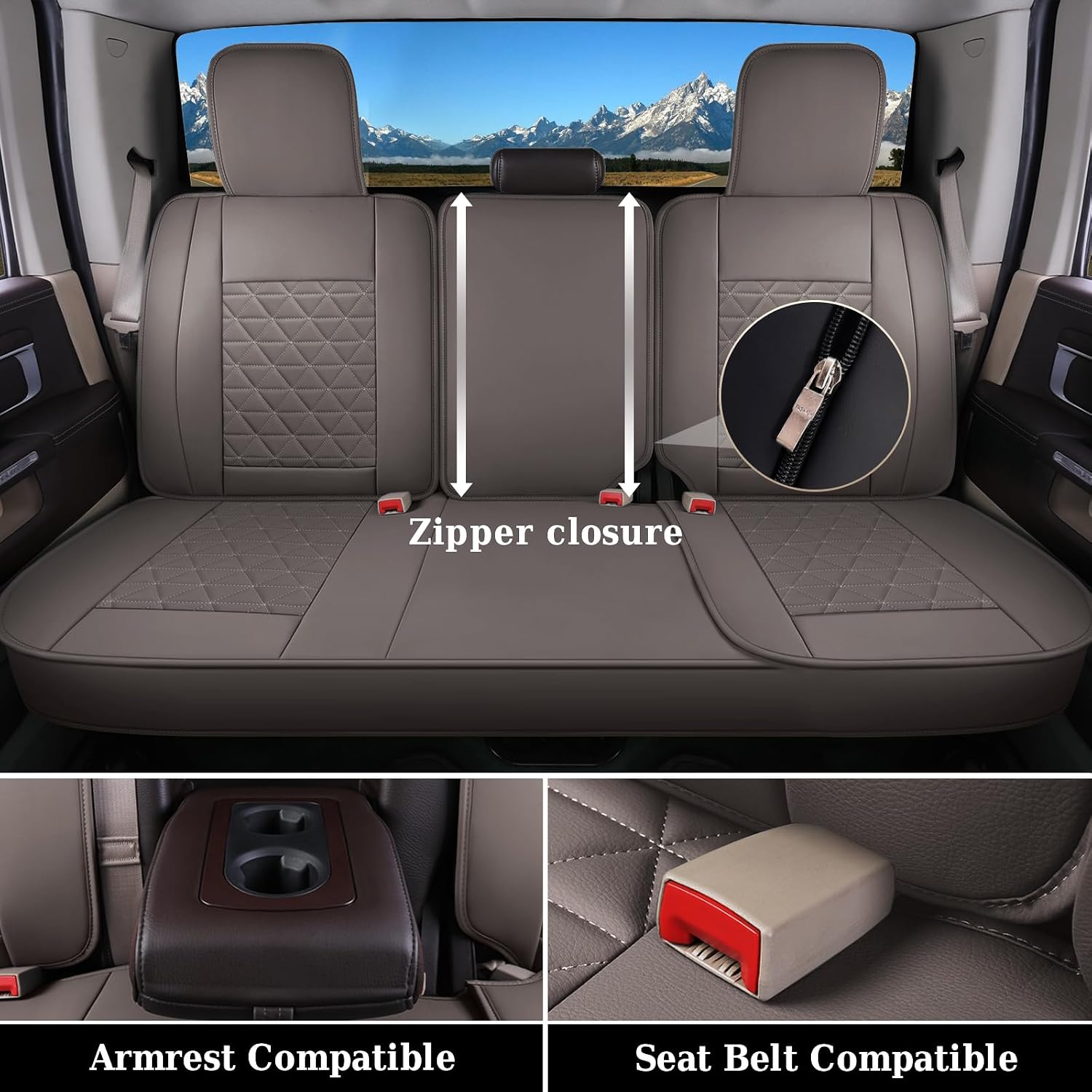 Coverado Leather Car Seat Covers, Waterproof Dooge Ram 1500 Seat Covers Compatible with 2002-2026 Dodge Ram 1500 2500 3500 with Flat Bench (Full Set, Coffee)