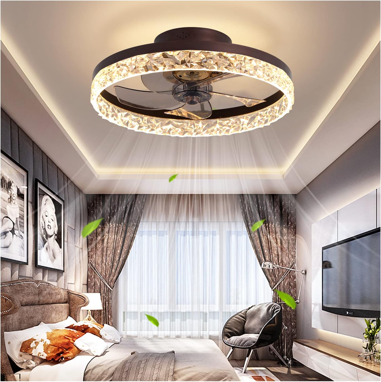 Low Profile Ceiling Fan with Light,Reversible 20'' LED Ceiling Fan Remote Control 3 Color 6 Speeds Semi Flush Mount Timing 30W Modern for Living Room Bedroom,Brown