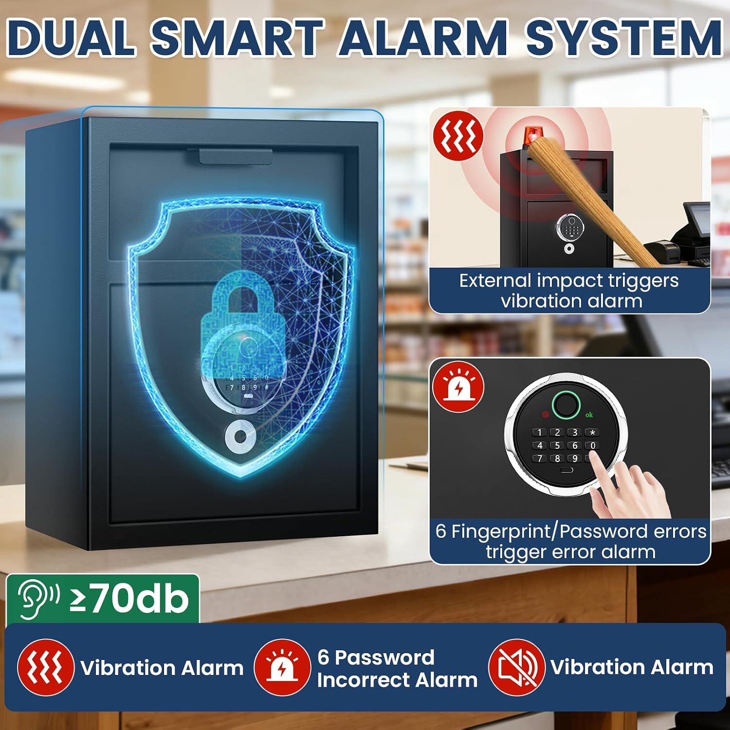 2.6 Cuft Biometric Drop Safe for Business, Anti-Theft Fingerprint Safe Box with Quick Place Drop Slot, Digital Keypad and Spare Key, Depository Safe for Home Office Retail Store Business Mail Church