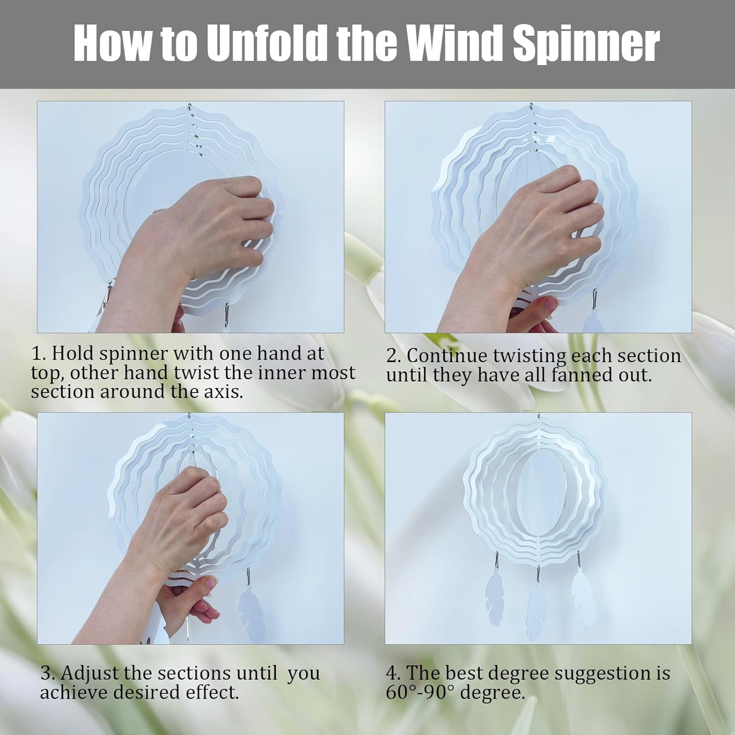 4Pack 10 inch Sublimation Wind Spinner Blanks 3D Aluminum Metal Wind Sculpture Kinetic Spinners for Yard and Garden Indoor Art Ornaments Hanging Decoration (Feather)