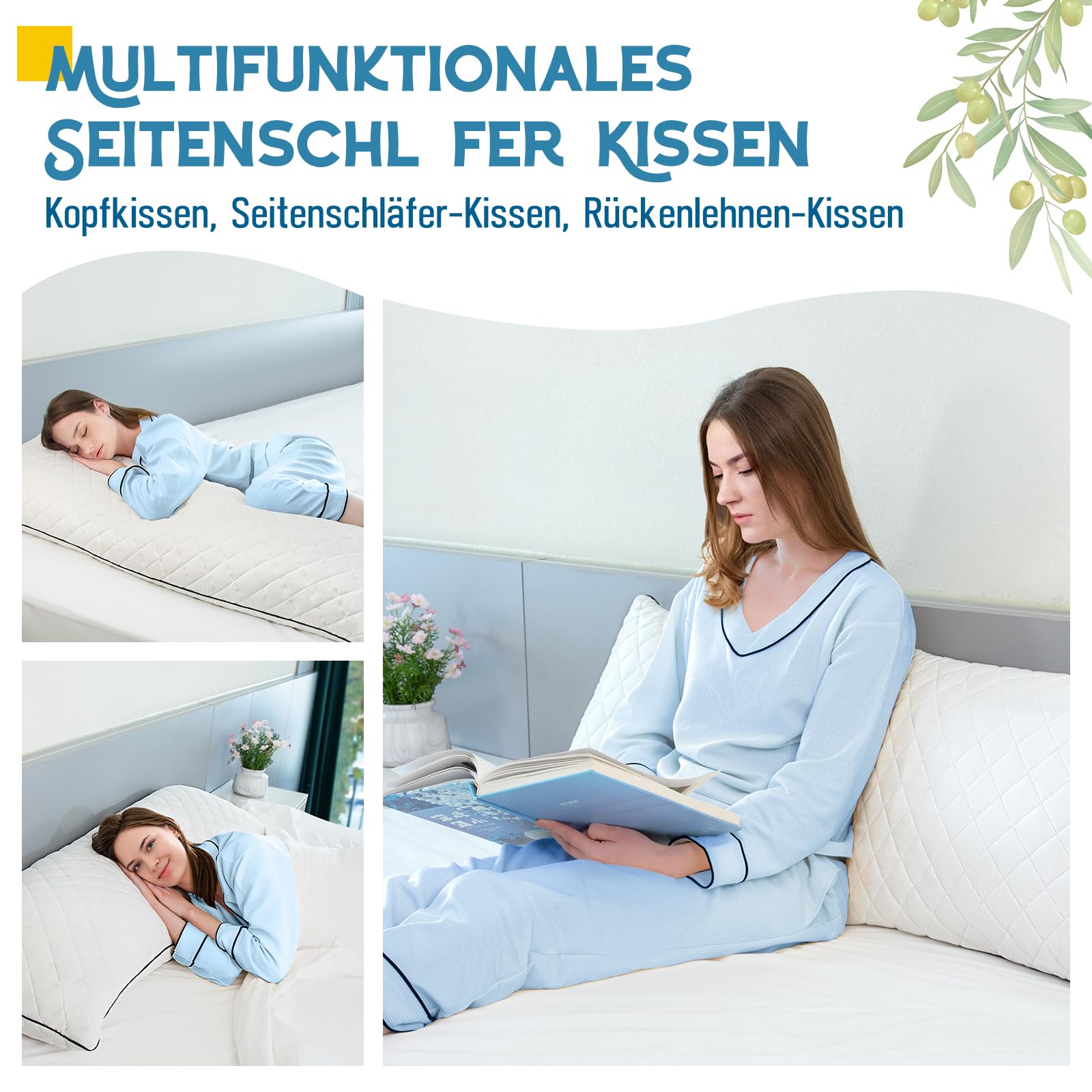 Body Pillow for Adults, Full Body Pilllow for Sleeping, Bolster Side Sleeper Pillow with Cover (Weiß-Memory Foam, 160 x 50 cm)
