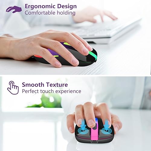 Miniatura 5 de HOTLIFE Ratón Bluetooth inalámbrico con modo dual (Bluetooth 5.1+USBTipo-c) Ratón LED silencioso recargable de 2.4 GHz para