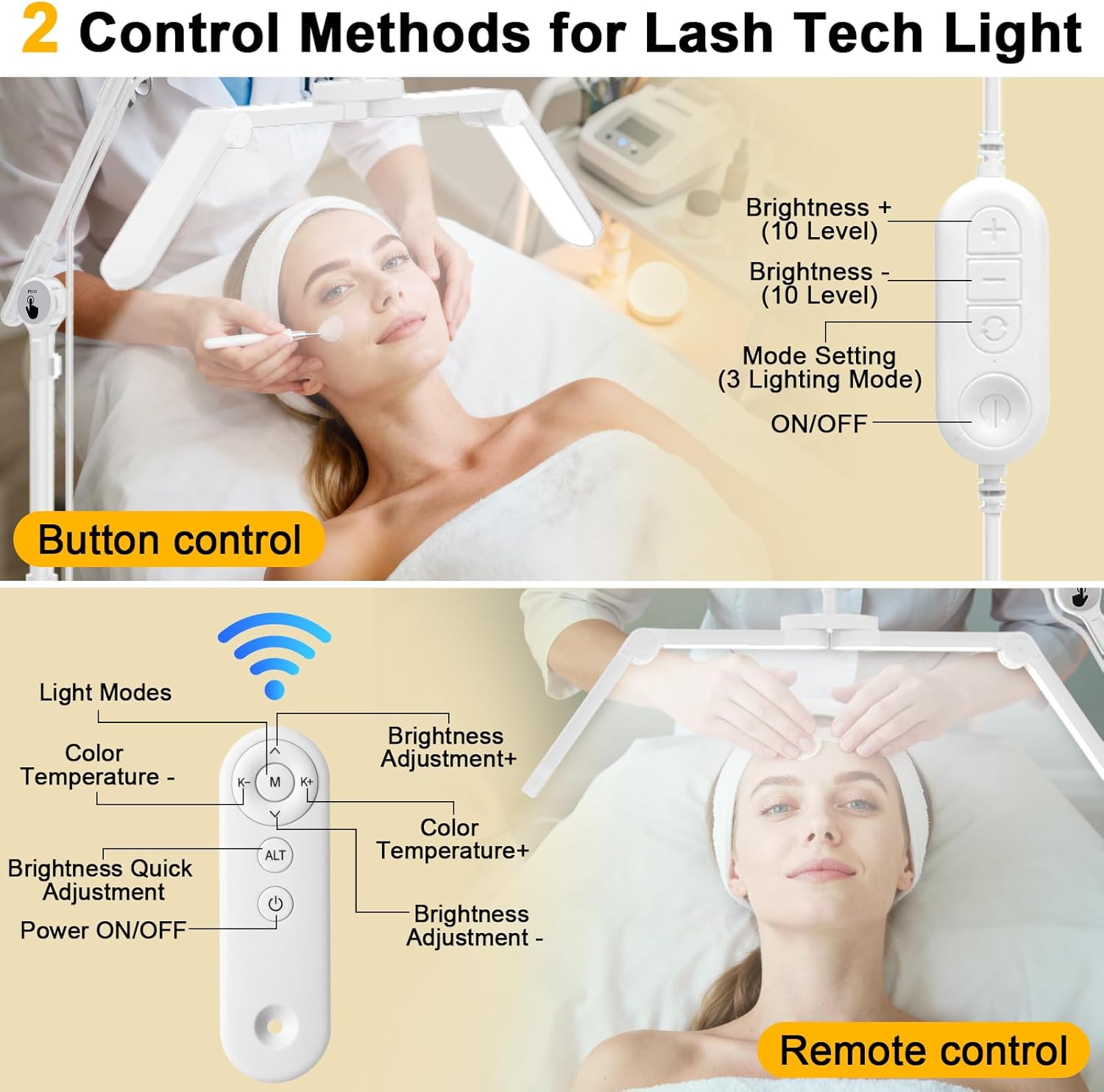CGBE 3-Segment Foldable Lash Lamp: Lash Light with Rolling Base for Lash Technicians - Adjustable Height & Angle Eyelash Light with Phone Holder for Esthetician Tattoo, White