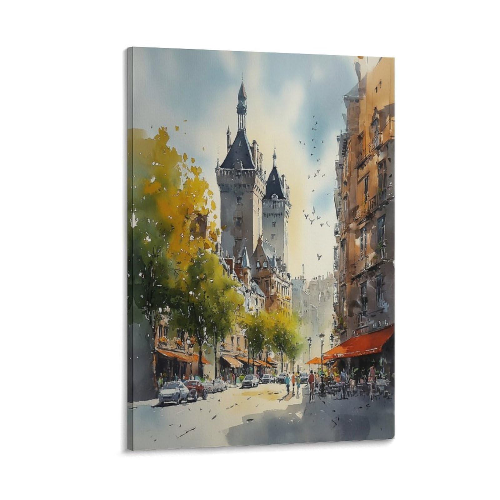 XWYMXZ Boston Skyline Watercolor Painting Mid-Century Modern Massachusetts Travel Posters 24x36inch(60x90cm) Vintage Watercolor Canvas Art