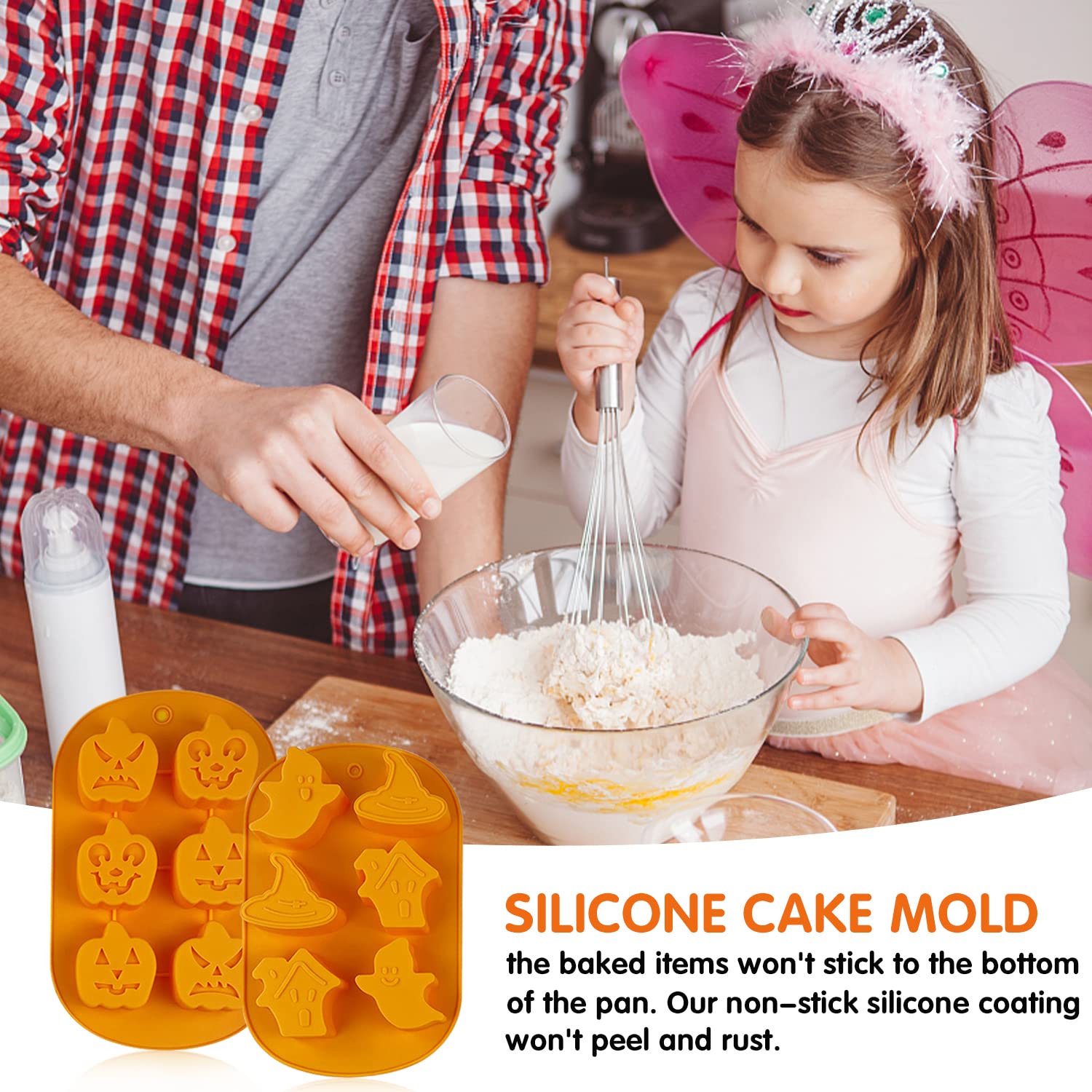 Moules Silicone Halloween - Lot De 2 Moules Avec 12 Cavités (citrouille, Vampire, Fantôme, Etc.) - Résistant -40°C à 230°C - Pour Pâtisserie, Chocolat, Savon, Résine - 3