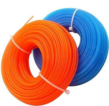 Replacement String Line Nylon Cord for Grass Trimmer with Length 100m, Diameter 1.6mm, 2 Rolls Blue 50m + Orange 50m