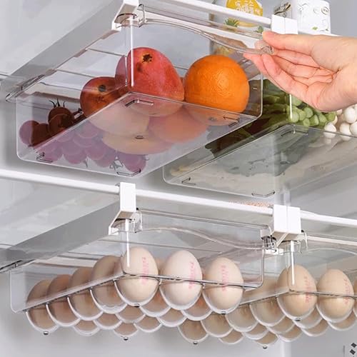 Miniatura 9 de Paquete de 2 organizadores de cajones extra grandes para refrigerador extraíble - Organizador de cajones de refrigerador y contenedores de
