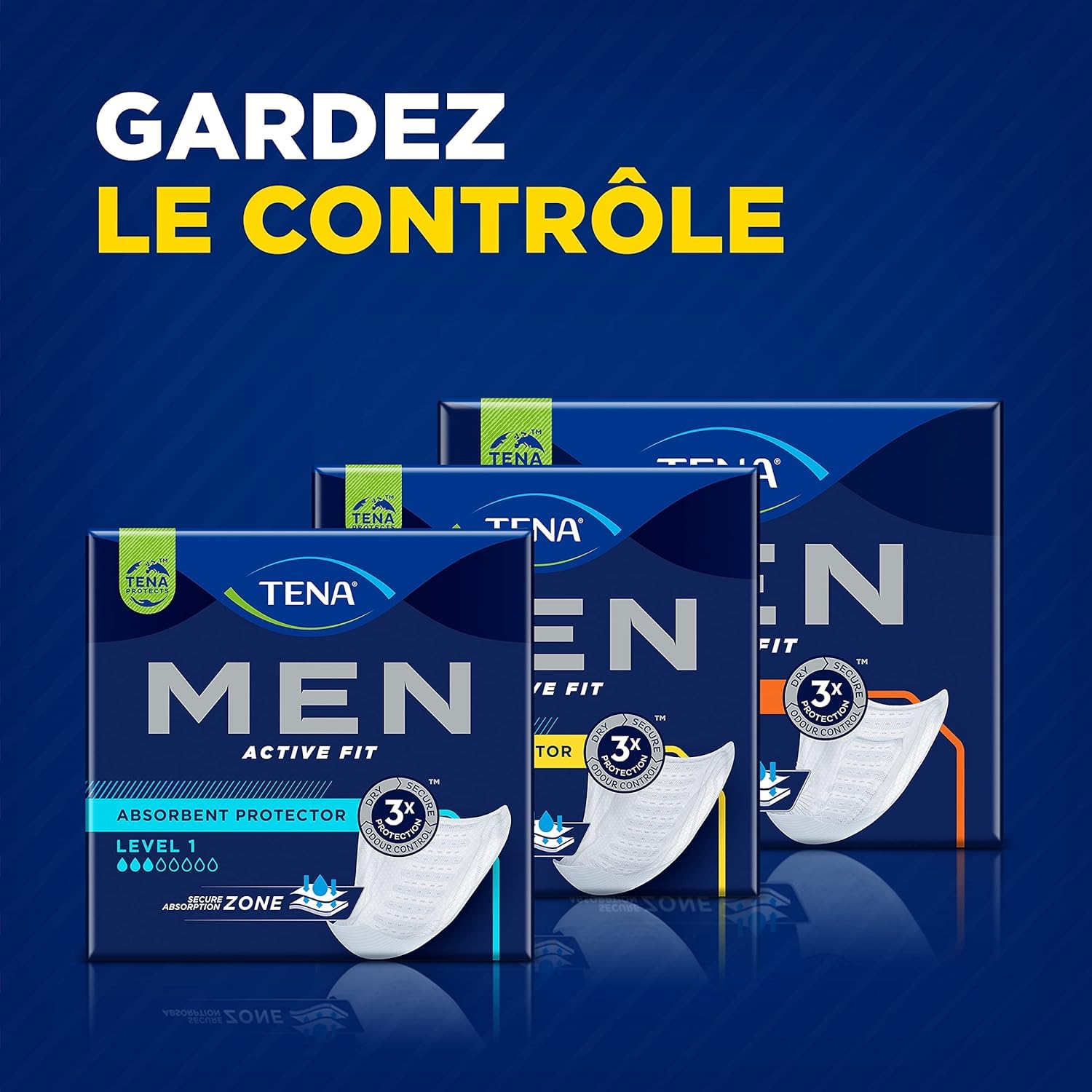 TENA Men Protections Absorbantes Niveau 2 Incontinence Homme - Pour Fuites Urinaires Modérées, Sans parfum, Blanc, 60 Protections (Pack 1 mois) (L'emballage peut varier)