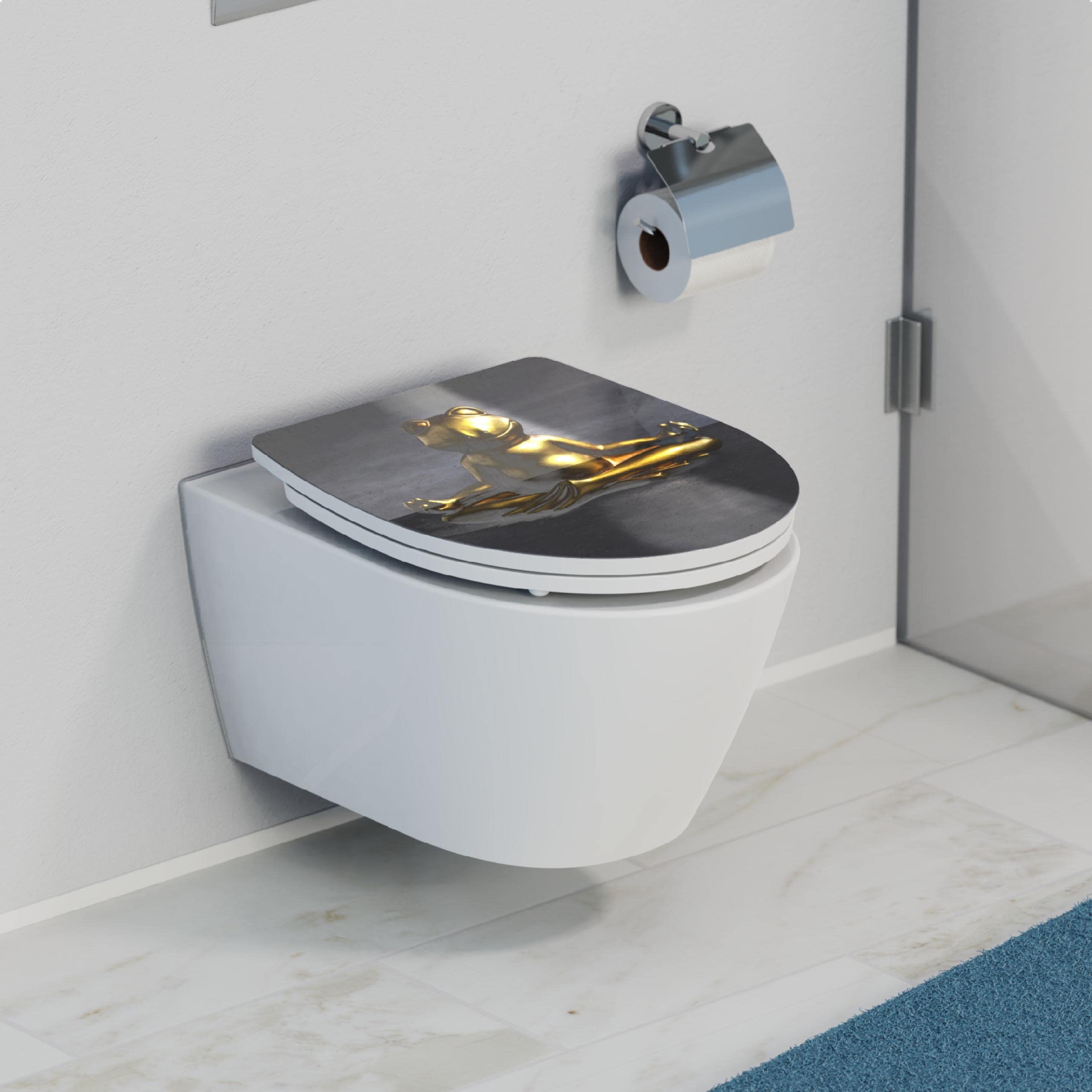 SCHÜTTE 82581 - Sedile WC in Duroplast High Gloss, con abbassamento automatico e chiusura rapida, motivo rana