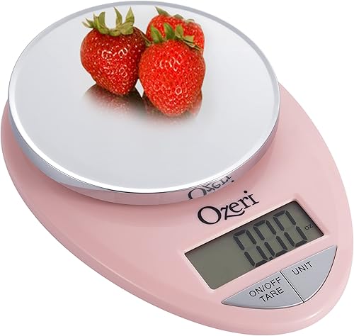 Ozeri Pro Digital - Báscula para alimentos de cocina, 0.05 onzas a 12 libras (0.04oz a 11.9lbs), rosa cristal