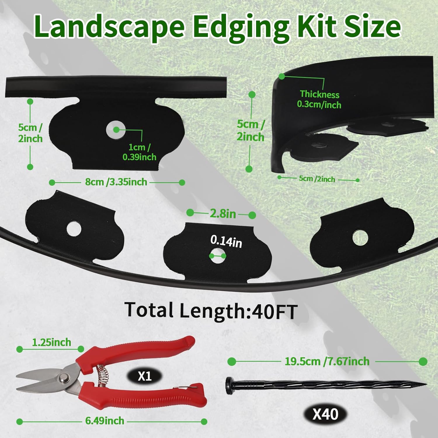 Landscape Edging Border Kit, No Dig Garden Edging Border 40ft 2in Tall with Scissors and 40 Spikes for Landscaping Border Edging Flower Bed Edging Borders