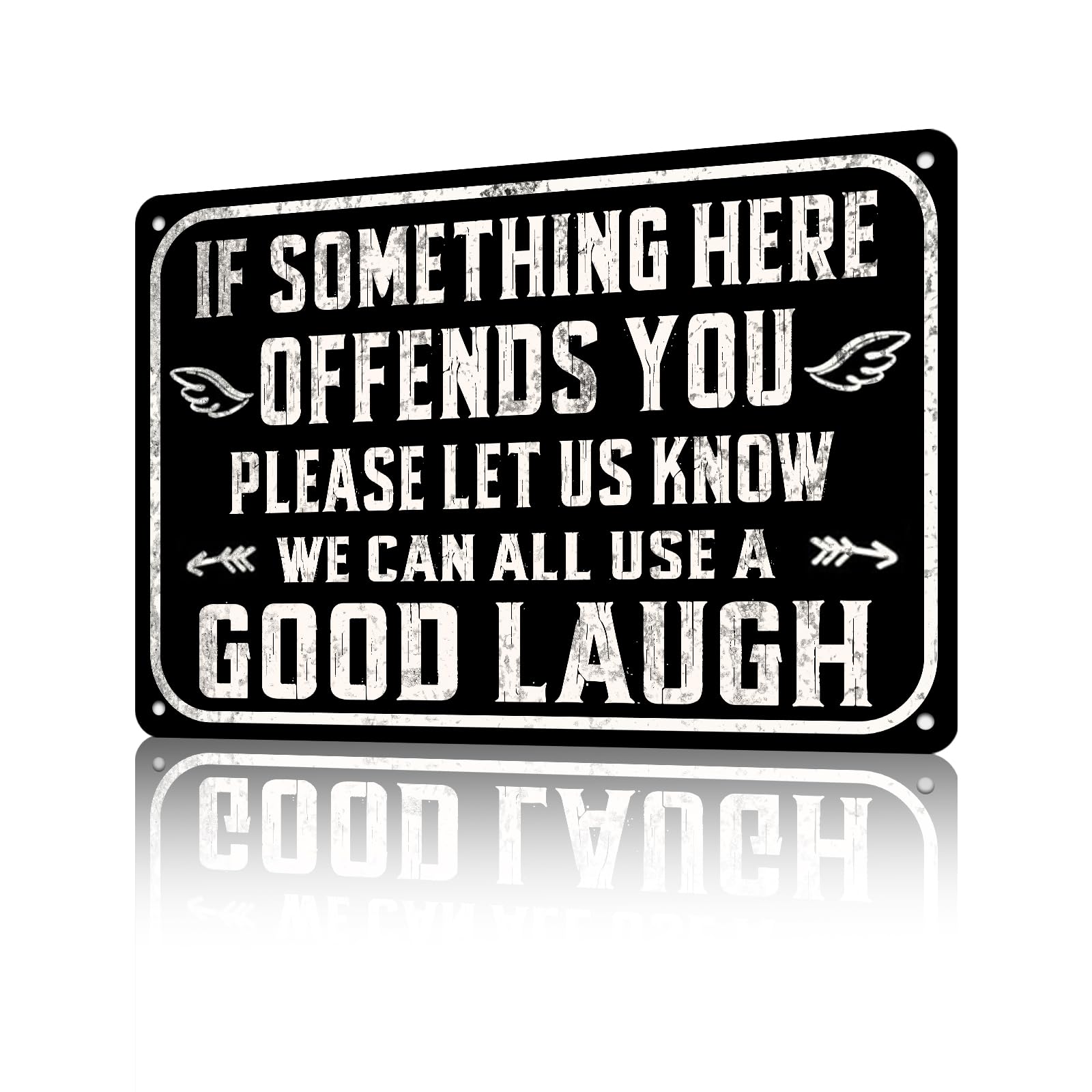 Anceky Vintage Tin Sign If Something Here Offends You Please Let Us Know We Can All Use A Good Laugh Metal Tin Sign Funny Wall Decor for Home Farmhouse Yard Cafe Plub 12×8 Inch