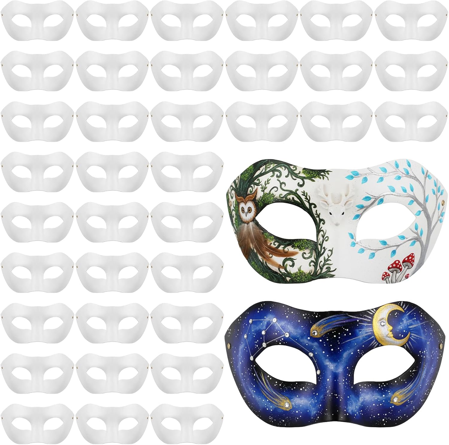 36 Pcs Paper Mache Masks, Half Face Masquerade Mask DIY Art Craft Blank for Mardi Gras Halloween Cosplay Party, White