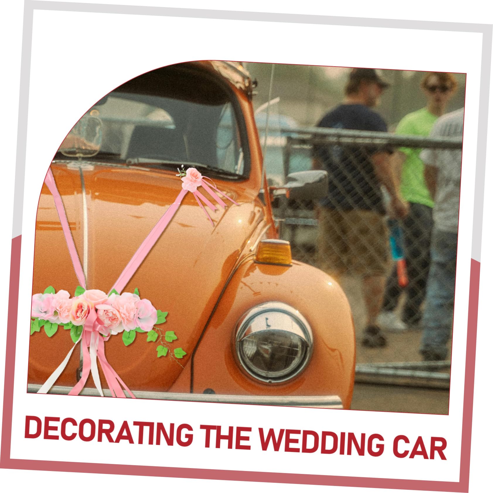 balacoo Elegantes Hochzeitsauto Dekorationsset mit Rosa Seidenblumen und Schleifen aus Bändern Einfache Installation für Fahrzeugdekoration bei Hochzeiten