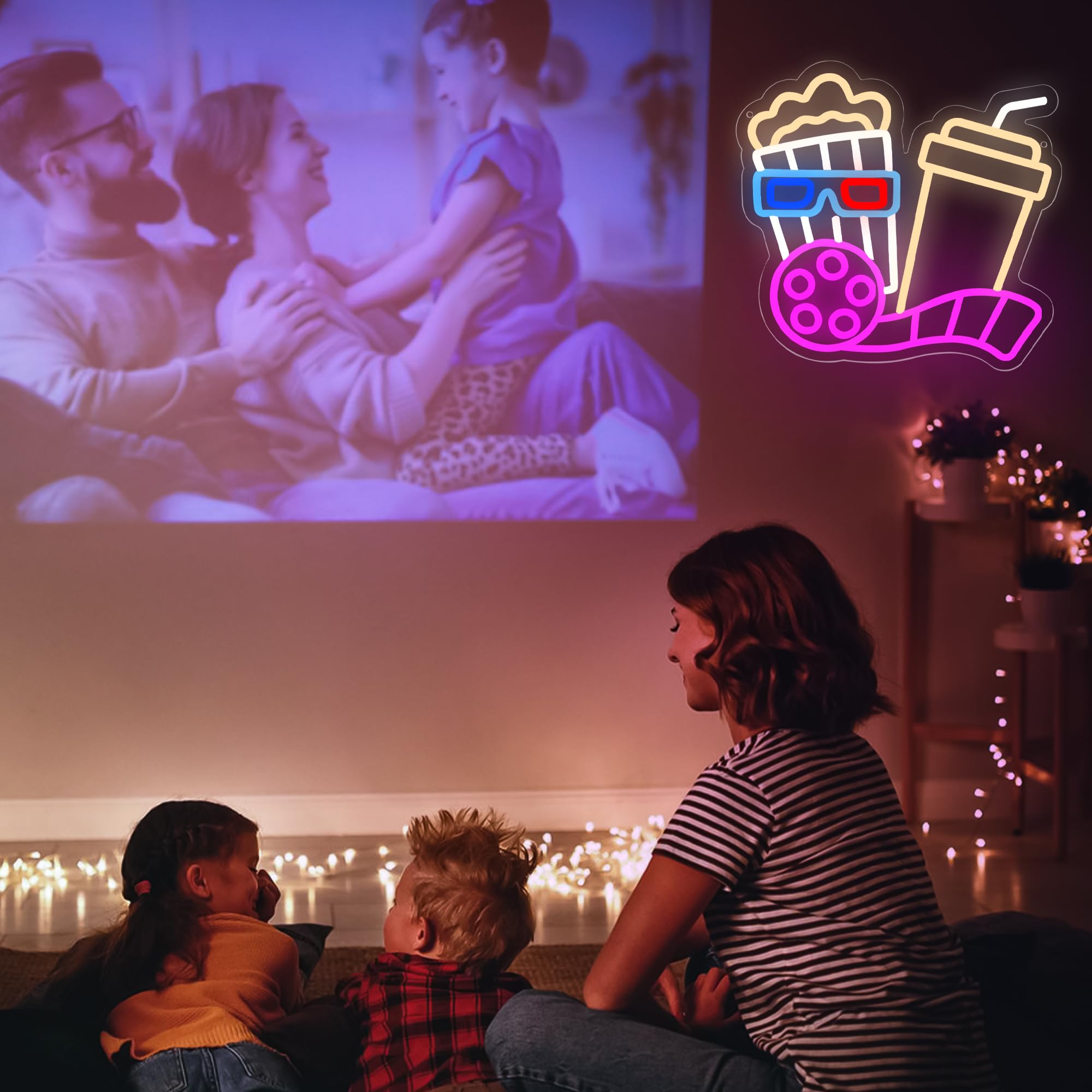 Insegna al neon con popcorn per decorazione da parete, luce al neon a led cinema per cinema, sala cinematografica, cinema, feste, decorazioni notturne per film, 31 x 34,3 cm (D263)