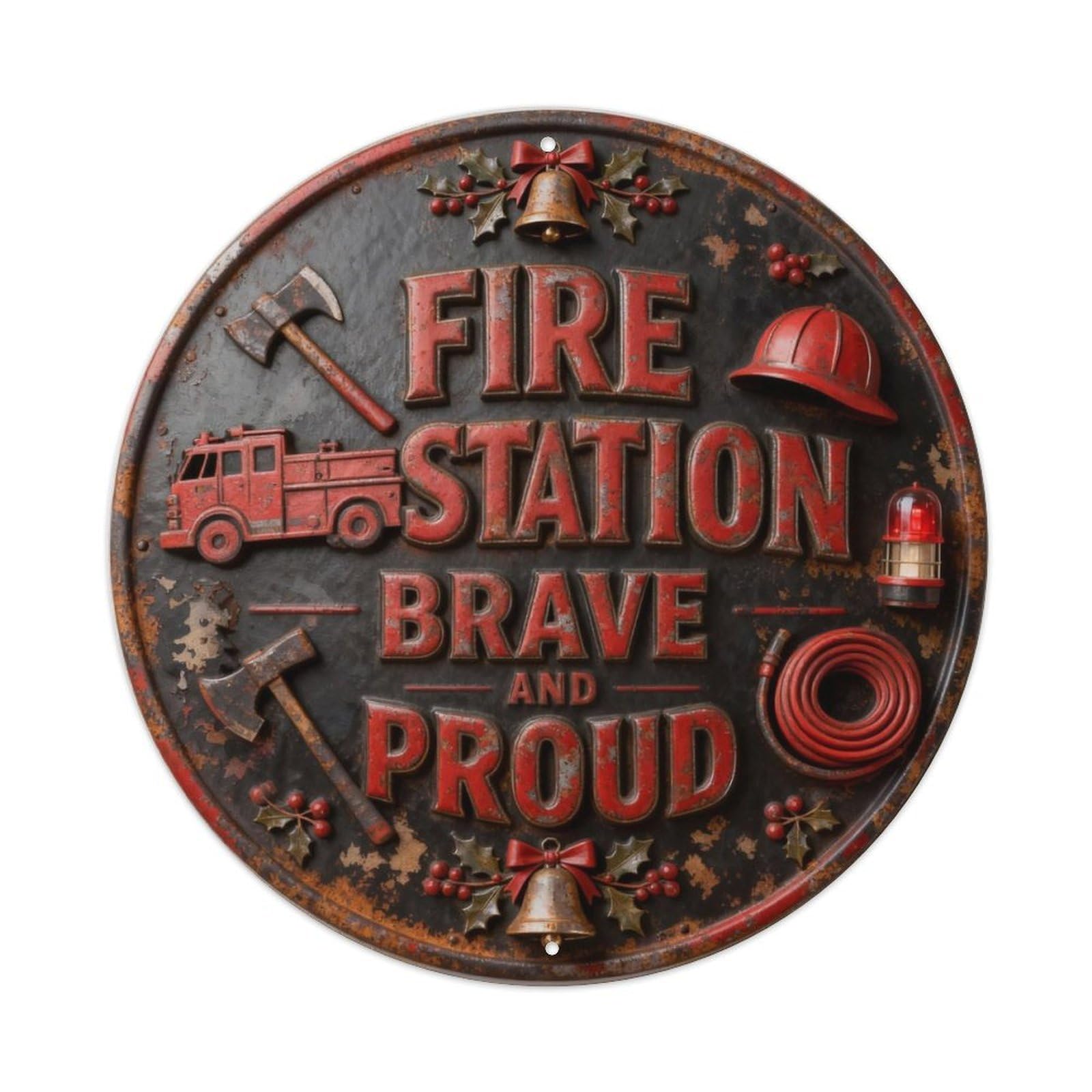 FIRE STATION BRAVE AND PROUD Metal Tin Sign Plaque