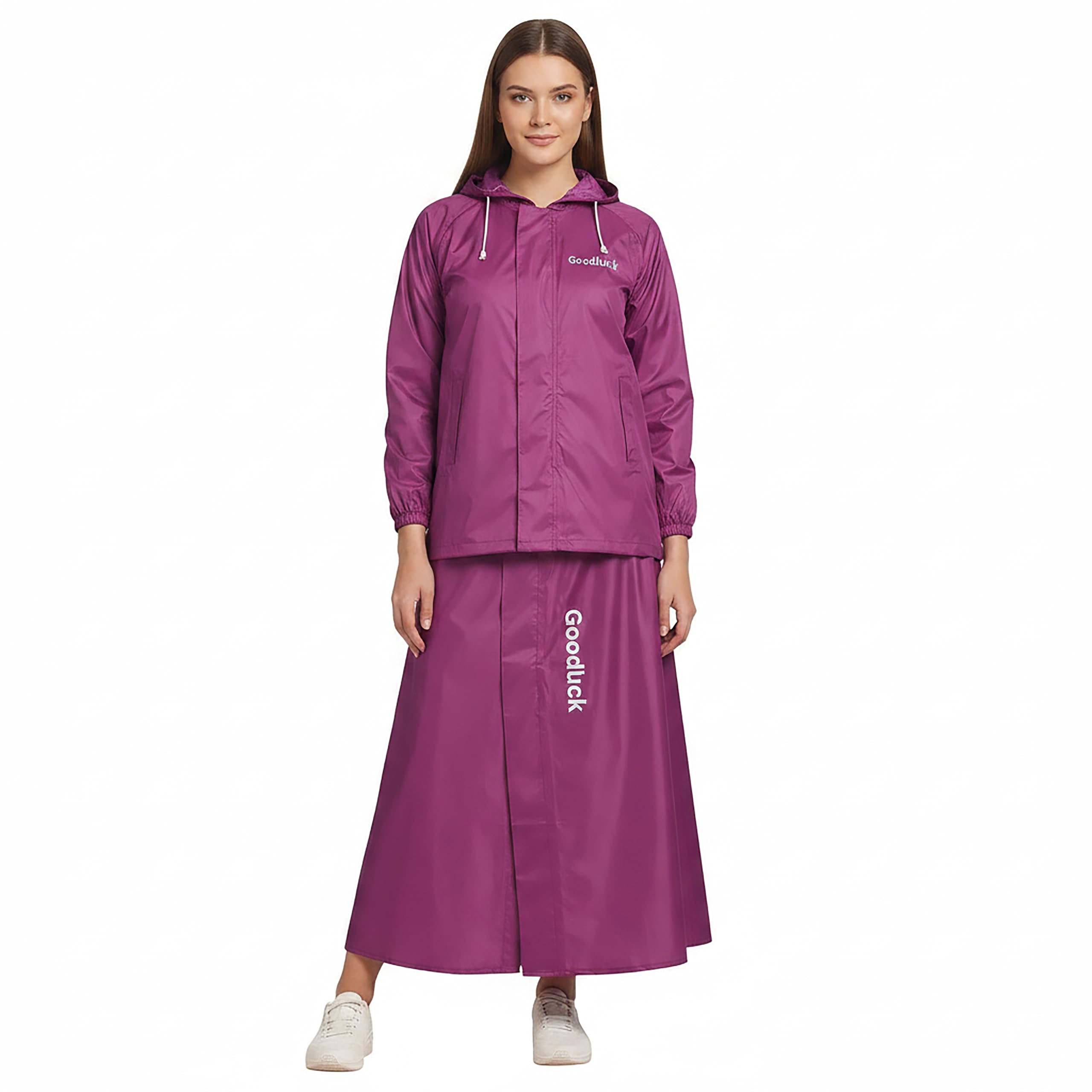 Goodluck Women’s Waterproof Skirt Suit Raincoat Set with Hood | Heavy Duty Rain Protection | Lightweight Windproof | Waterproof Nylon | Outdoor Rainwear for Travel Hiking Cycling-image-19