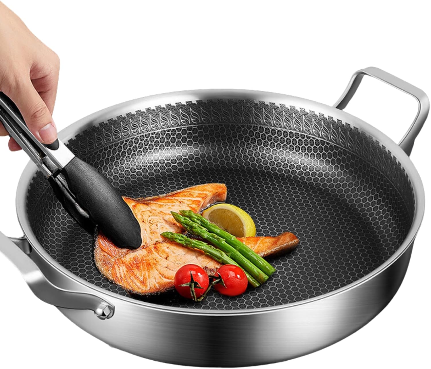Nonstick Skillet with Lid Pan,13.38 Inch Stainless Steel Pan,for Gas Electric Induction Ceramic Stoves and Oven Resistant,316 stainless steel (13.38-Inch) (13.4-INCH) Thumbnail