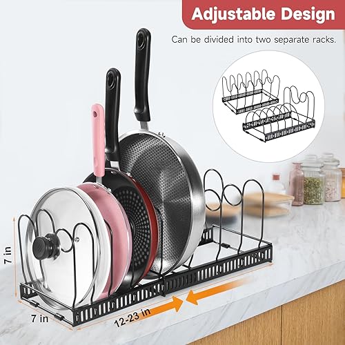 Miniatura 2 de Organizador de ollas y sartenes para gabinete, paquete de 2 organizadores de tapas de ollas, o 1 estante expandible para ollas para gabinete de