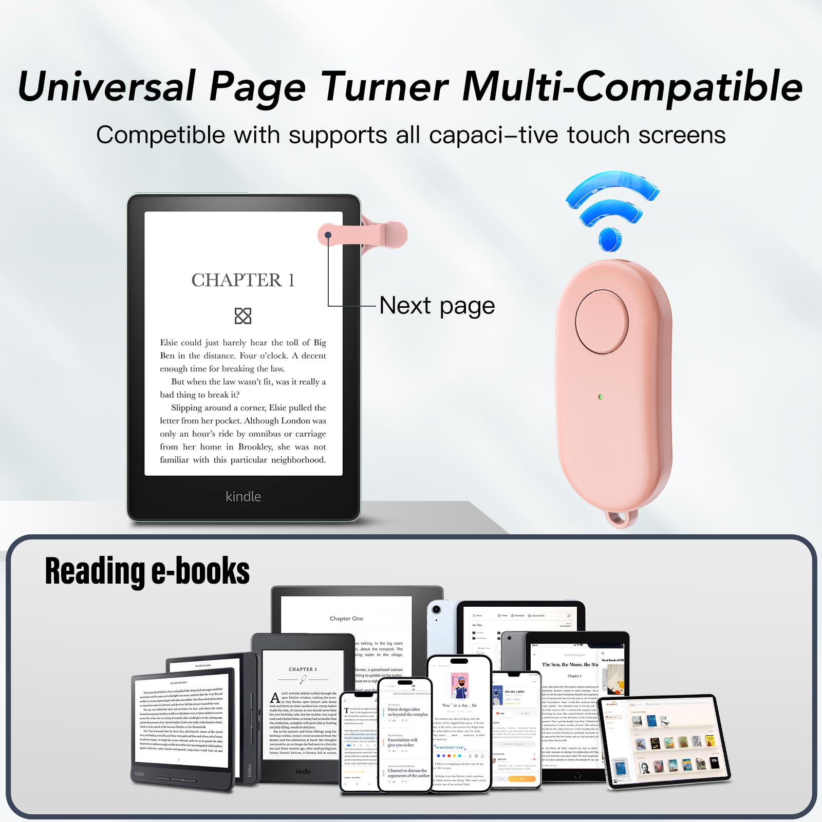 HIGHGO Telecomando per girare pagine per Kindle Paperwhite Oasis Kobo eReader, Kindle Clicker Page Turner, accessori per iPhone, iPad, tablet Android, lettura romanzi, registrazione video della