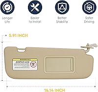 Vista 6 de Parasol lateral derecho del pasajero para Hyundai Elantra 2011 2012 2013 2014 2015, repuesto para 852203X000TX Beige, sin luz