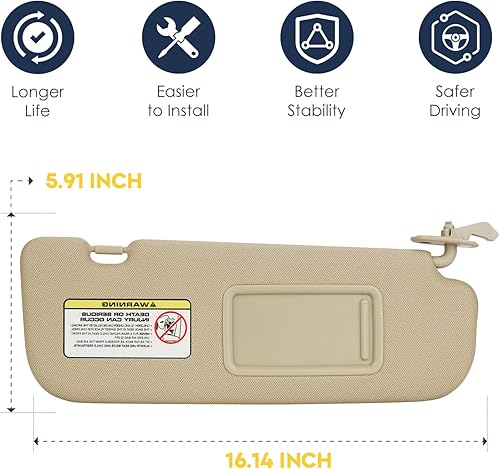 Miniatura 6 de Parasol lateral derecho del pasajero para Hyundai Elantra 2011 2012 2013 2014 2015, repuesto para 852203X000TX Beige, sin luz