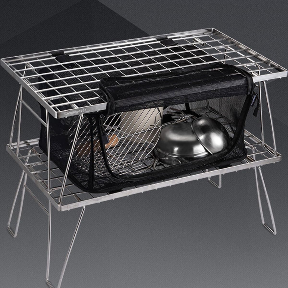 NUOBESTY Borsa Organizer Pieghevole per Stoviglie da Campeggio 455X30X21 CM Borsa a Rete Portatile per Utensili da Cucina e Pentole Organizer da Picnic per Uso Esterno e Giardino