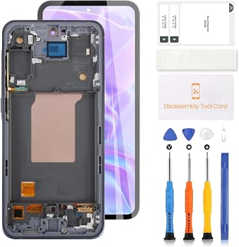A-MIND for Galaxy A55 LCD Screen Replacement for Samsung Galaxy A55 5G SM-A556U SM-A556B OLED LCD Display Touch Screen Digitizer Display Assembly Repair Kit -Black with Frame[Support Fingerprint]