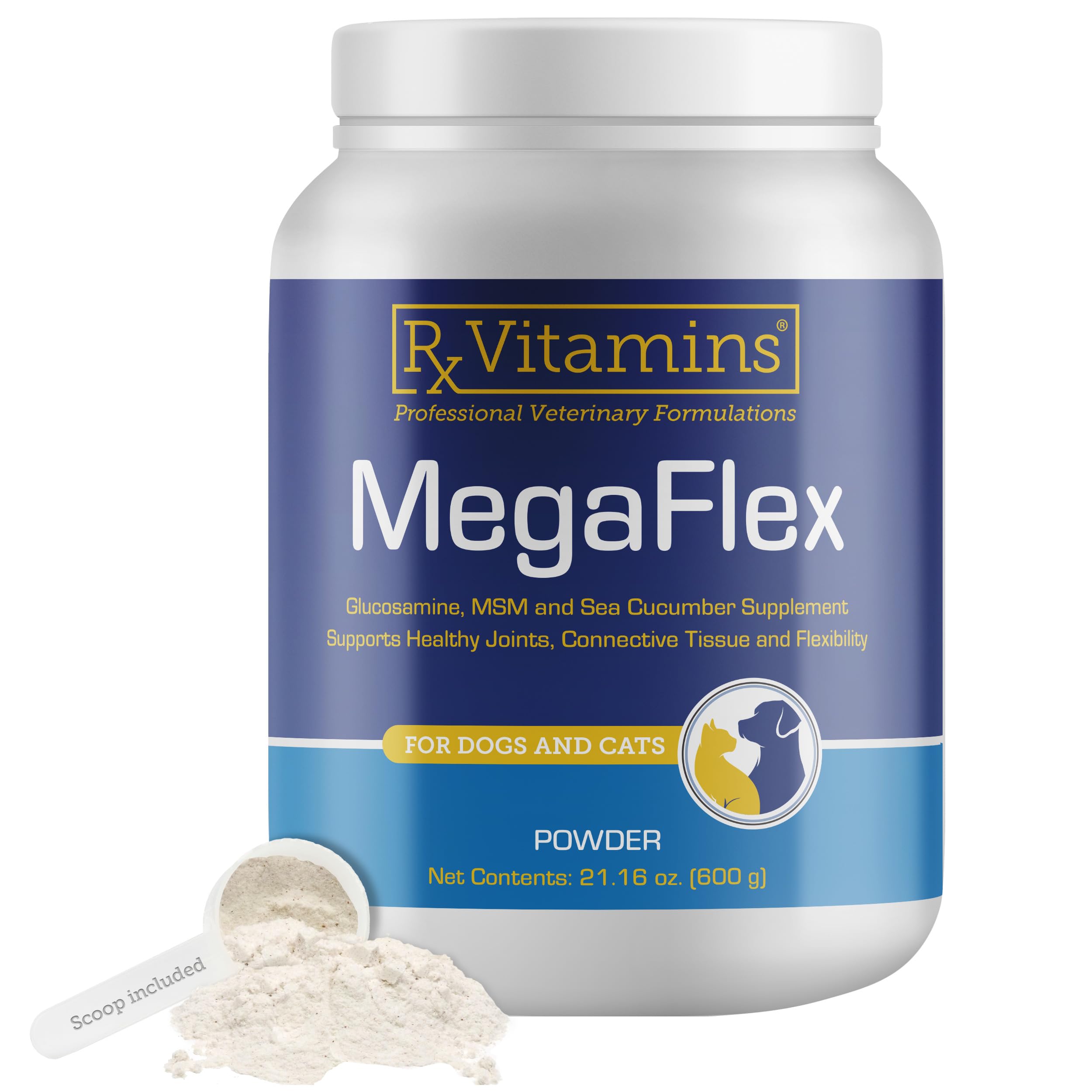 Rx Vitamins MegaFlex - Glucosamine Sulfate with MSM - Cat & Dog Hip and Joint Supplement - Contains Vitamin C and Sea Cucumber - Supports Joint Health