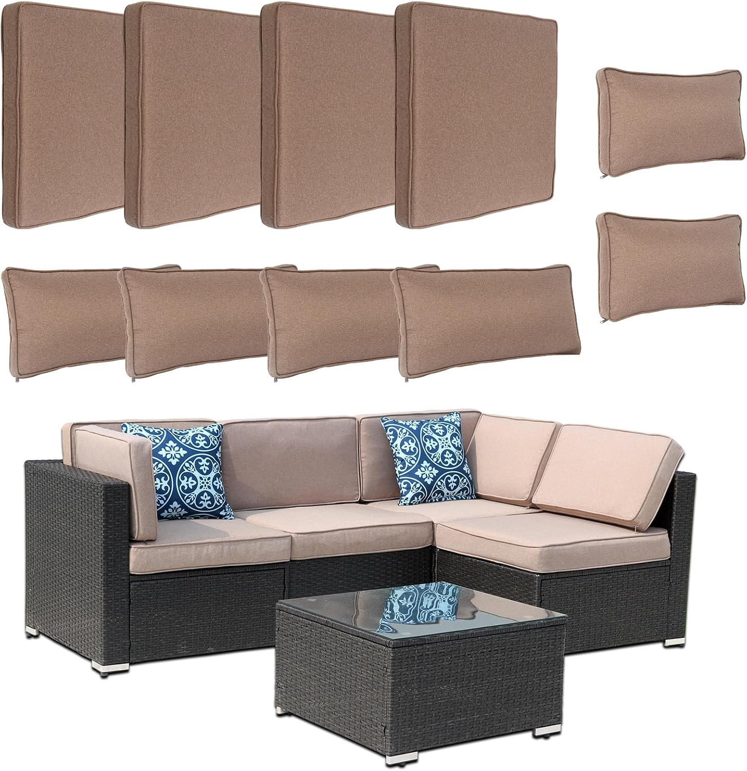 10 Pcs Outdoor Patio Cushion Covers, Washable Couch Cushion Covers Replacement, Outdoor Cushion Slipcovers with Zipper for Patio Furniture Cushions Protector, 25.6×25.6×3.14 Inch, Chocolate