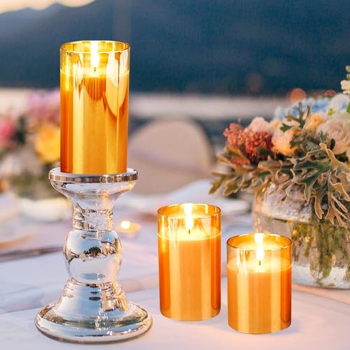 Miniatura 5 de Yinuo Candle Velas LED sin llama parpadeantes, mecha falsa de cera real, llama móvil, pilar sin mecha, velas con temporizador, efecto de vidrio