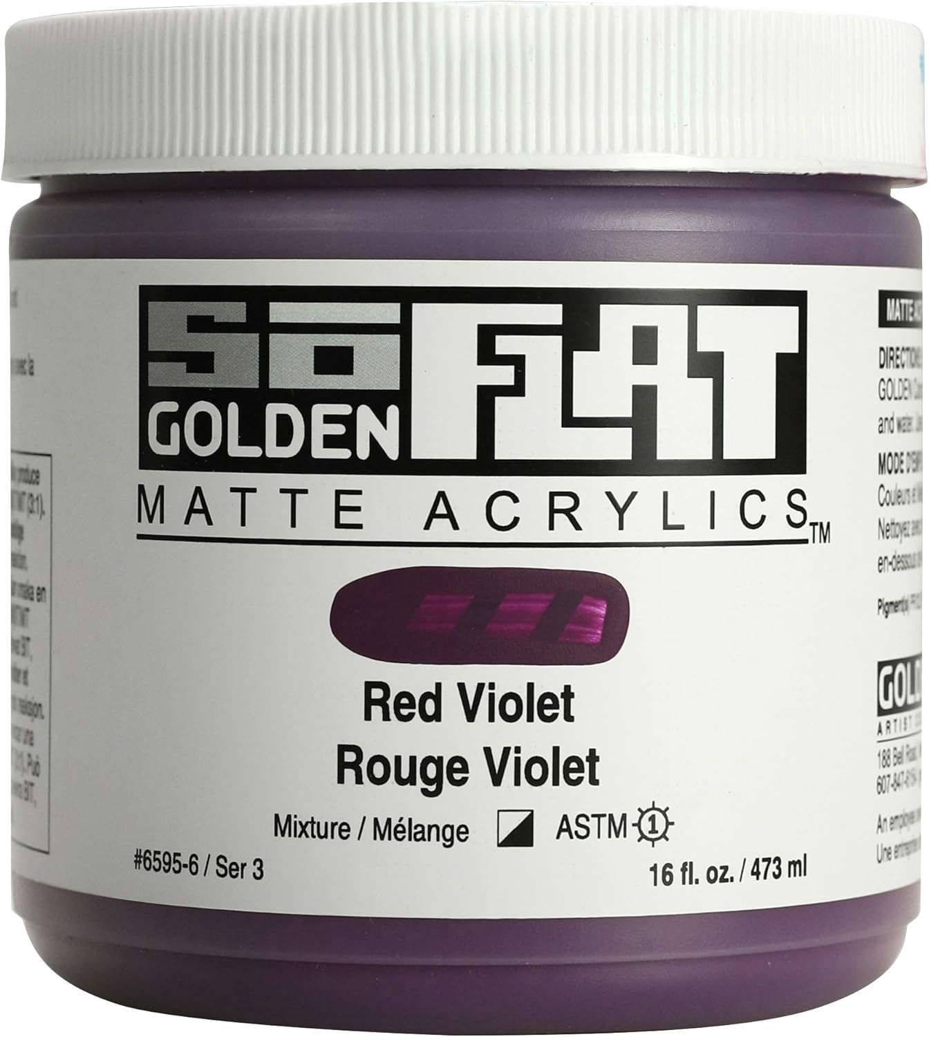 GOLDEN SoFlat Matte Acrylics, Red Violet, 16 fl. oz. Jar, Professional Acrylic Paint, Semi-Opaque