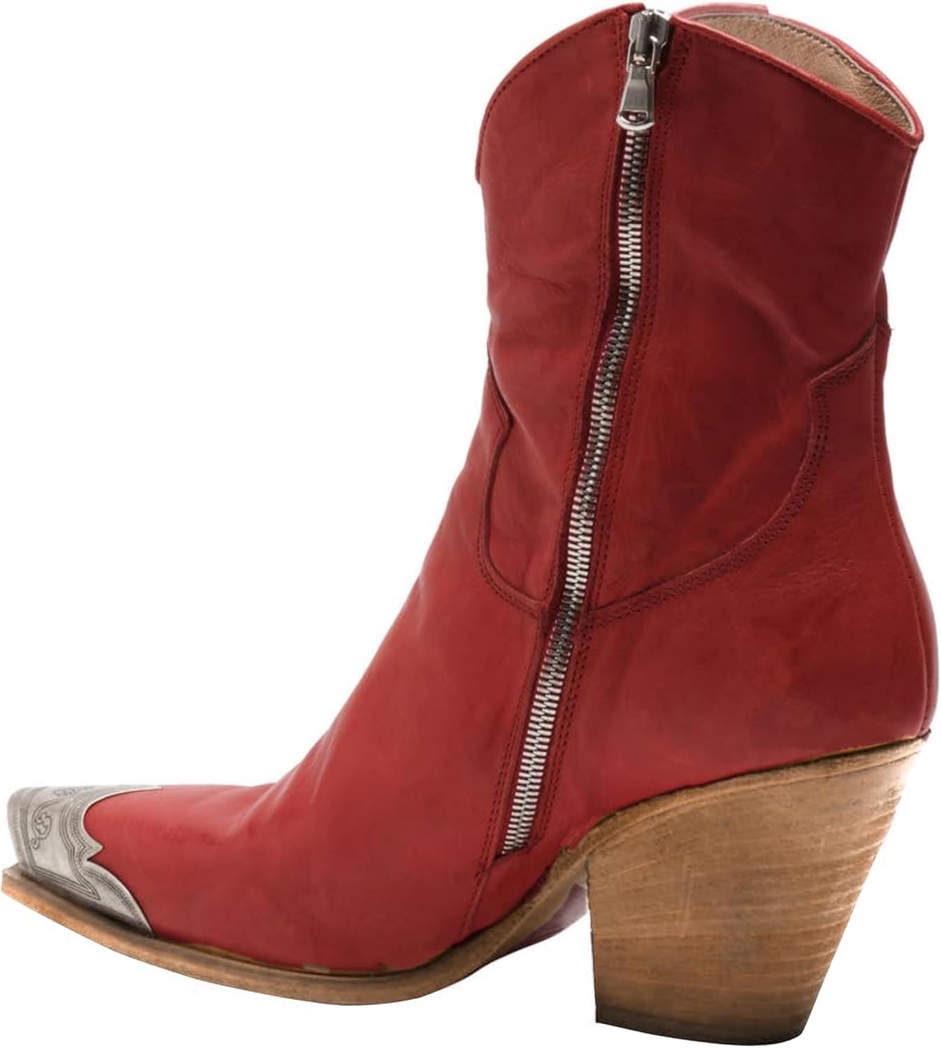 keleimusi Women's Western Cowgirl Ankle Boots Stacked Block Heel Cowboy Booties Steel Toe Heeled Short Cowboy Boots Side Zipper Western Booties for Women - Image 3