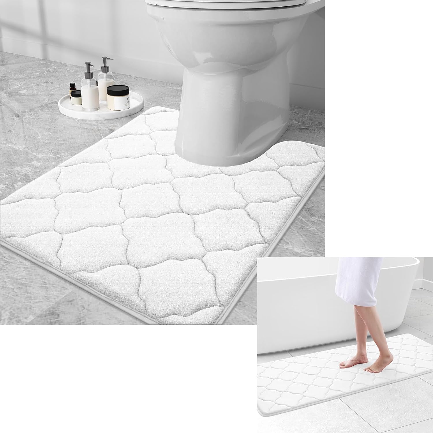 OLANLY Memory Foam Bath Rug and Toilet Rug UShaped, Bath