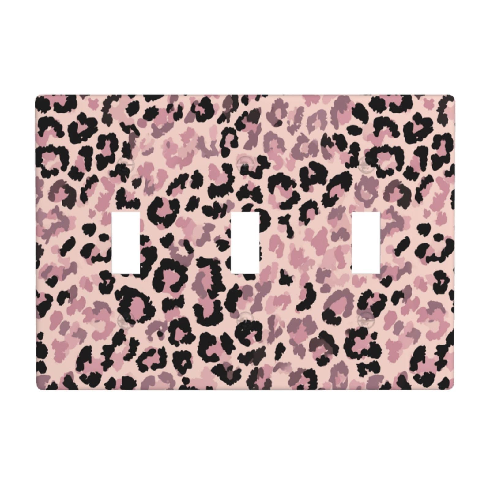 Leopard Print On Pink Light Switch Covers 3 Gang Triple Toggle Wall Plate Switchplate Electrical Faceplate for Bathroom Kitchen Bedroom Decor