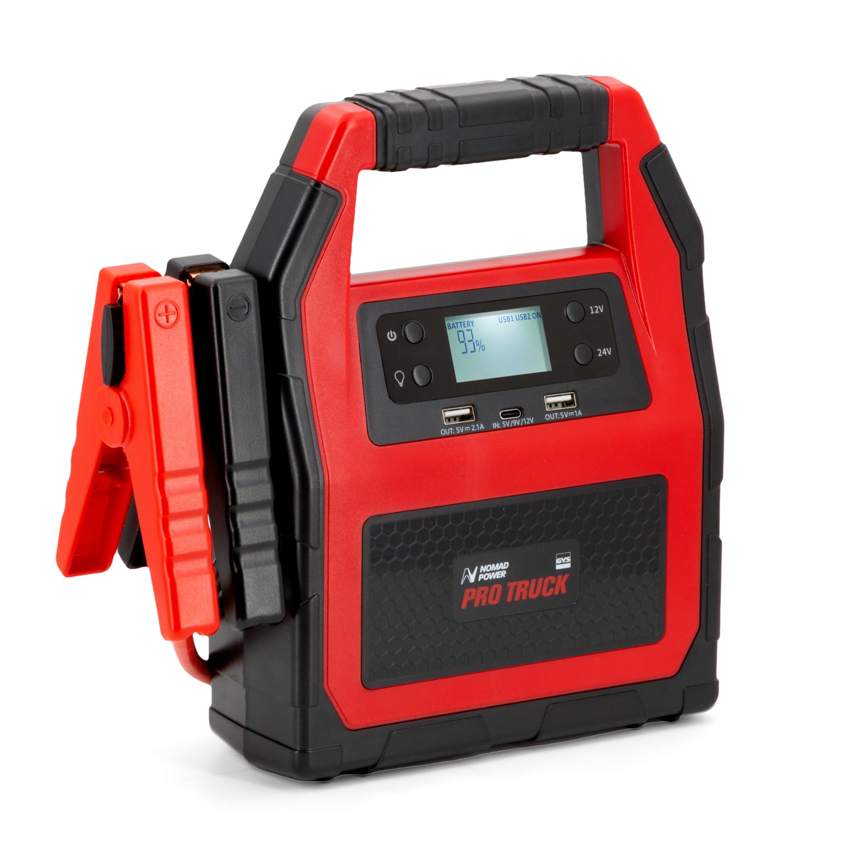 GYS, Nomad Power Pro Truck, arrancador/Booster batería de litio portátil 2000A, vehículos de 12/24 V (motocicleta, coche, camión), arranque seguro, batería externa de 5,3 Ah (PowerBank), lámpara LED,