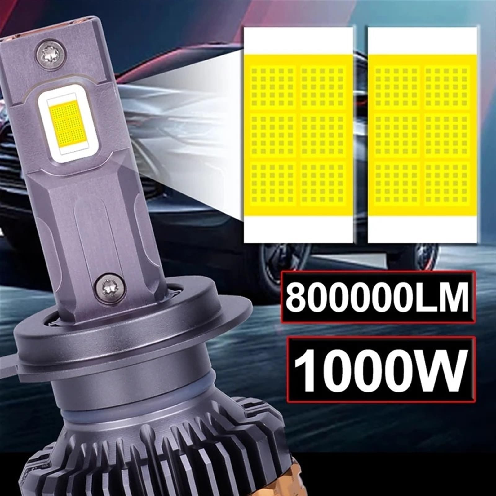 Feux de voiture H7 LED 1000W 6500K H4 80000LM Canbus H11 H8 H1 HB3 9005 HB4 9006 9012 HIR2 9054 puce CSP, Mini taille 12V, 2 pièces(Size:1000W SUPER_9005/HB3)