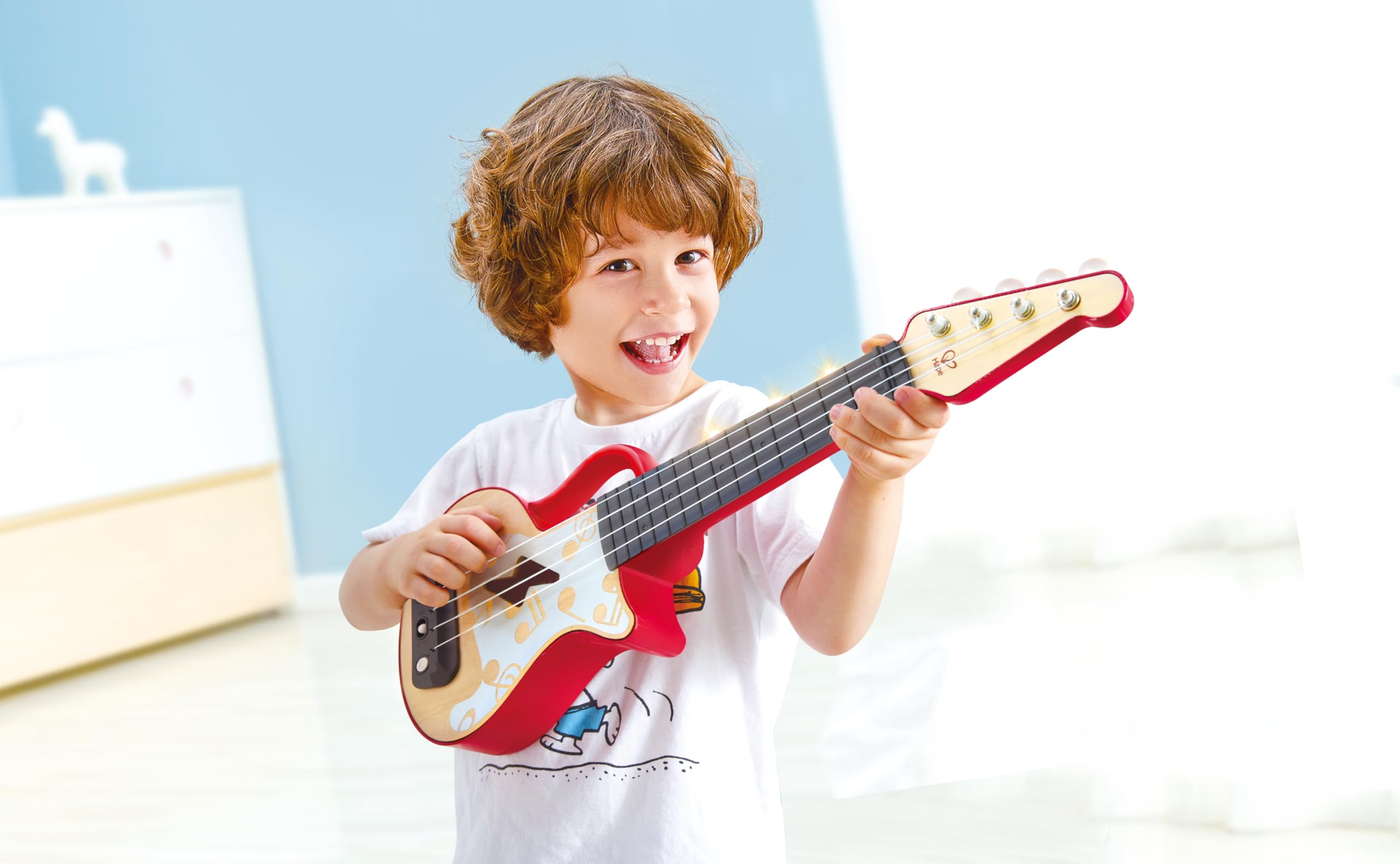 Hape Learn with Lights Ukulele-Red , Electric with Tunable Strings & Guiding Lights , Ukulele for Kids 3 Years and Up