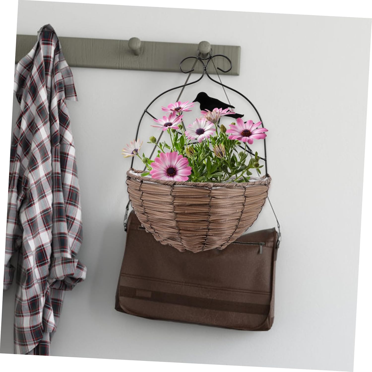 Rattan Woven Wall Hanging Flower Basket with Plant Liner Rustic Rattan Planter for Indoor Outdoor Wall Decor for Living Bedroom Office Gift for Plant Lovers